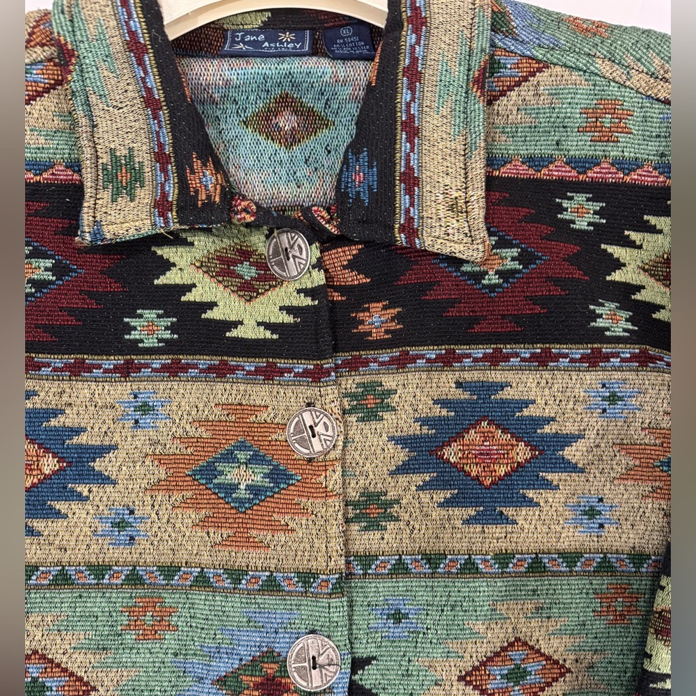 Jane Ashley Southwestern Geometric Tapestry Jacket Western Boho XL - Picture 2 of 4